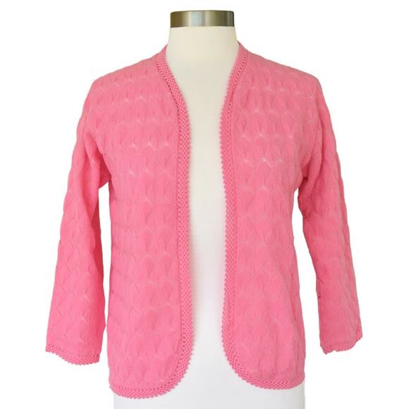 Vintage Sweaters - Vintage Vienna Lace Cardigan in Pink 3/4 sleeves Size Small